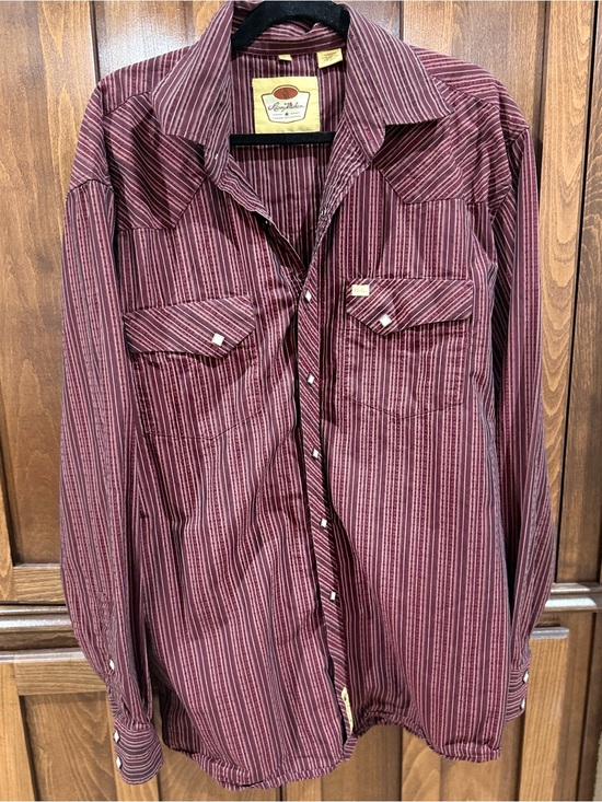 Larry Mahan Other - Larry Mahan Burgundy Striped Western Button-Down Shirt